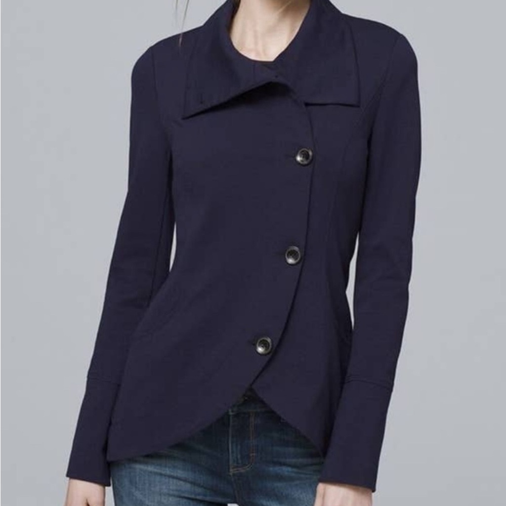 White House Black Market‎ Navy Blue Button Fitted Jacket Blazer  Size 0